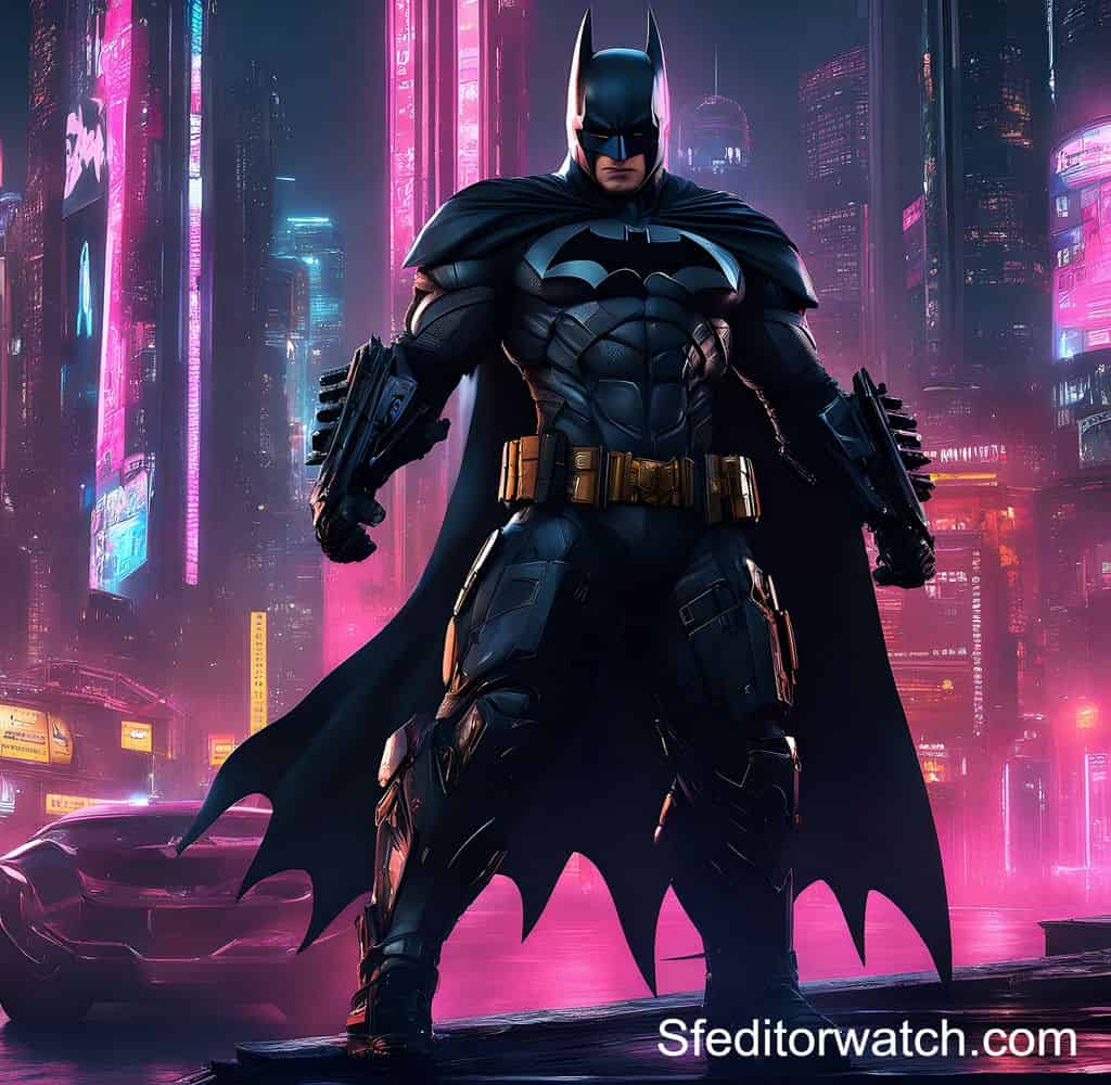 A 1/6 scale Batman figure, standing in a heroic pose. The figure is wearing the classic Batman costume, with a black cape and cowl, and a yellow bat symbol on his chest. The figure is holding a Batarang in his right hand.